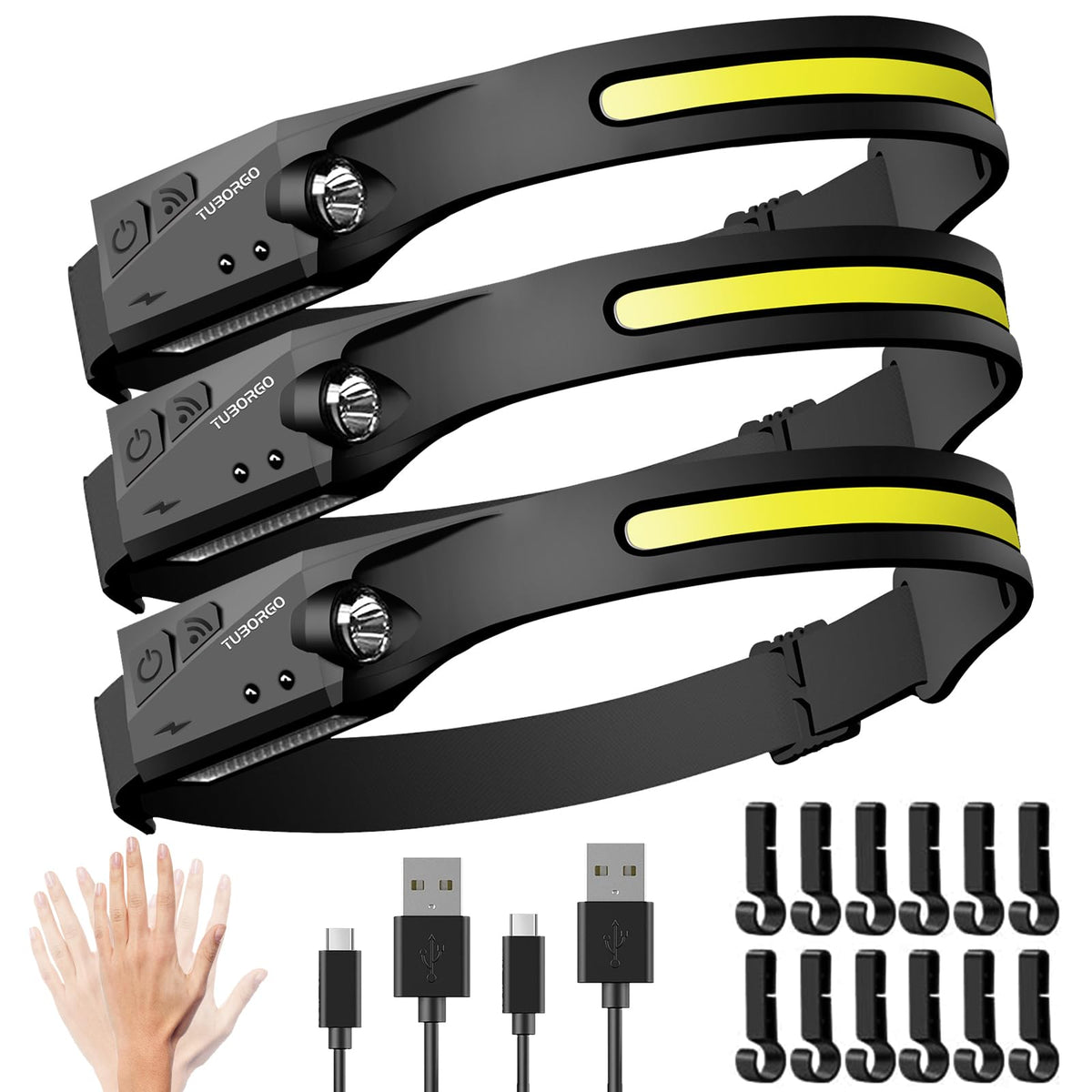 TUBORGO headlamp with 230° wide beam for hands-free wide illumination.