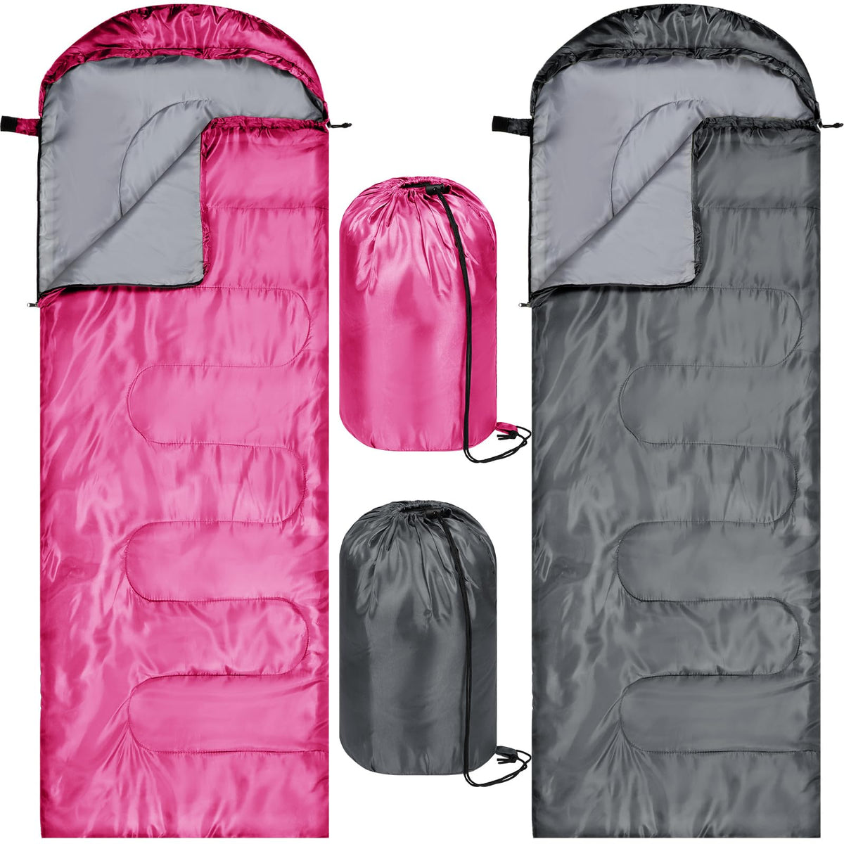 Tudomro 2pc camping sleeping bags gray pink ready for outdoor adventures