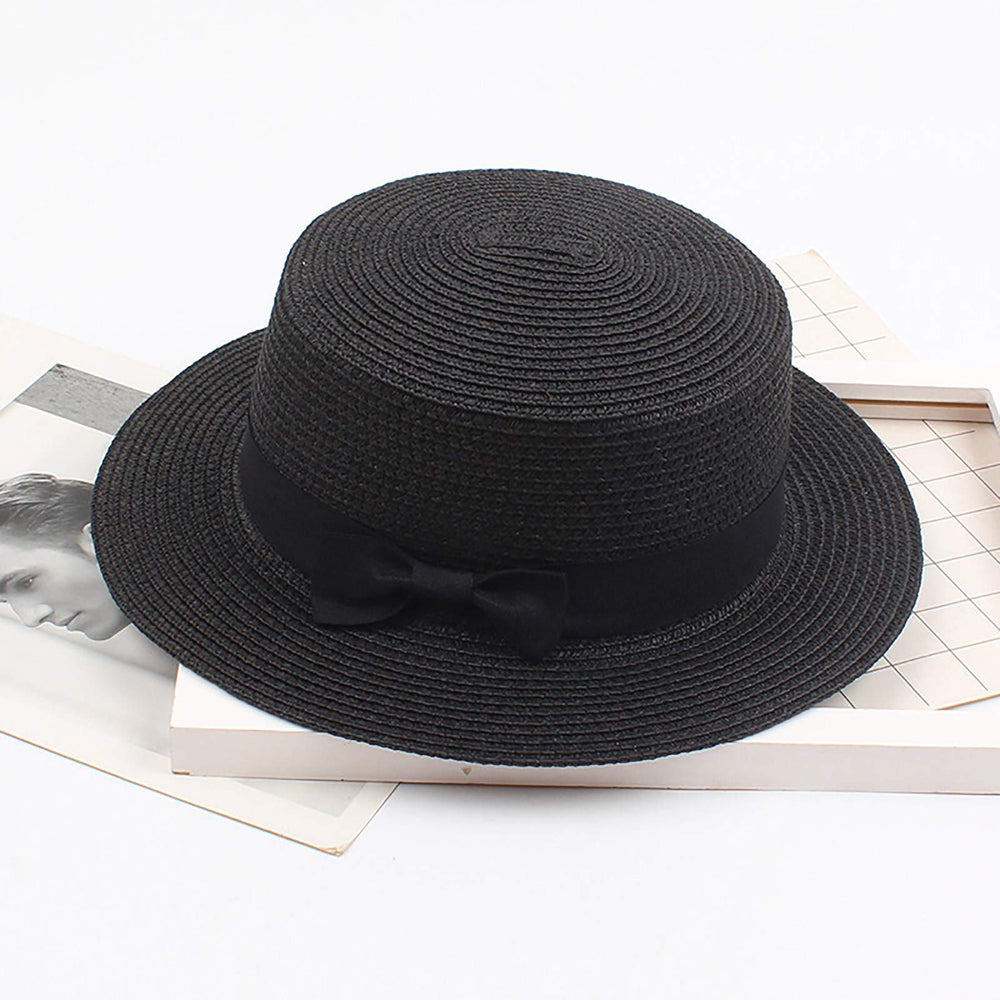 Tuduoms straw boater hat in Panama style flat top for chic vacation looks.