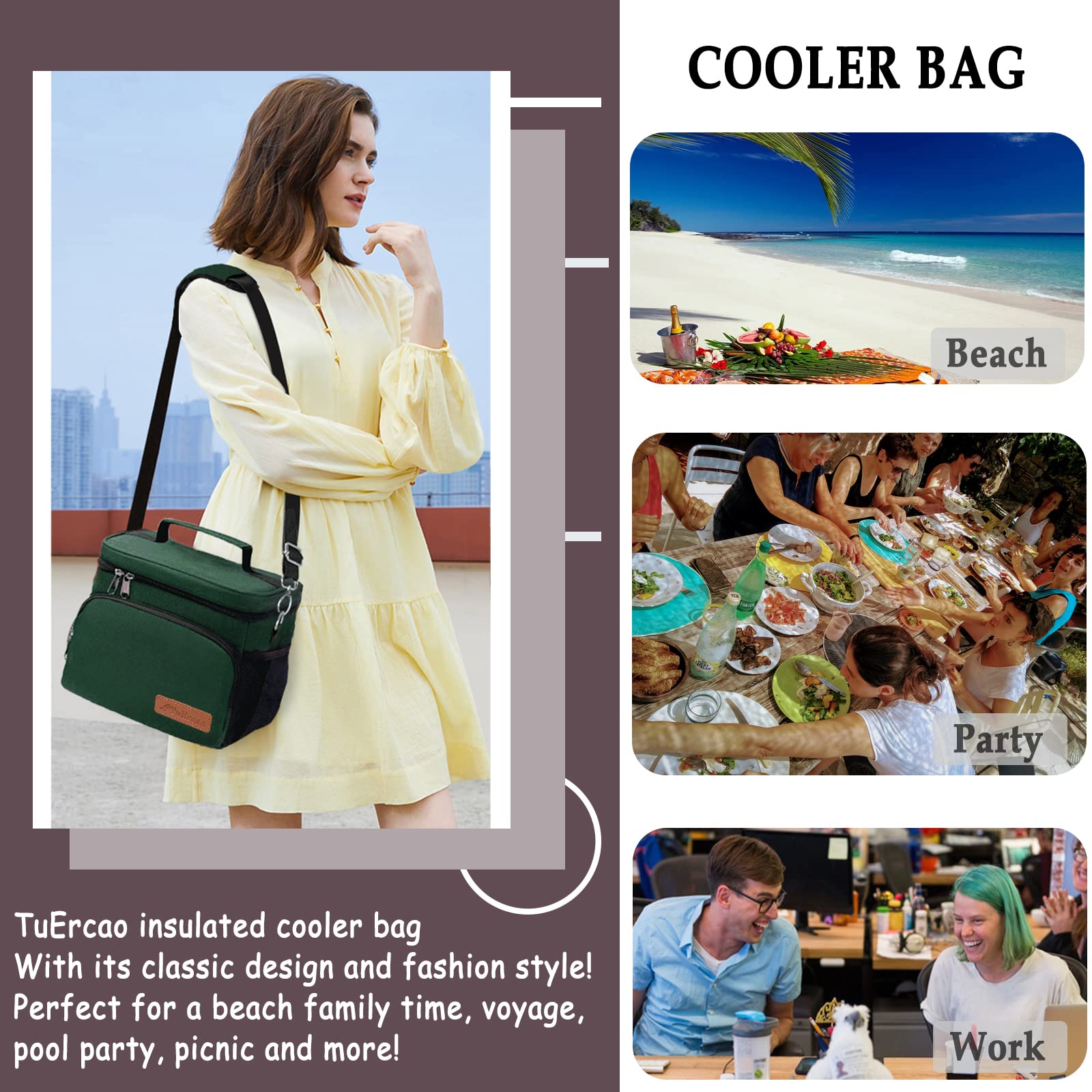 TuErCao Soft Cooler Bag interior with utensil pocket for picnics.