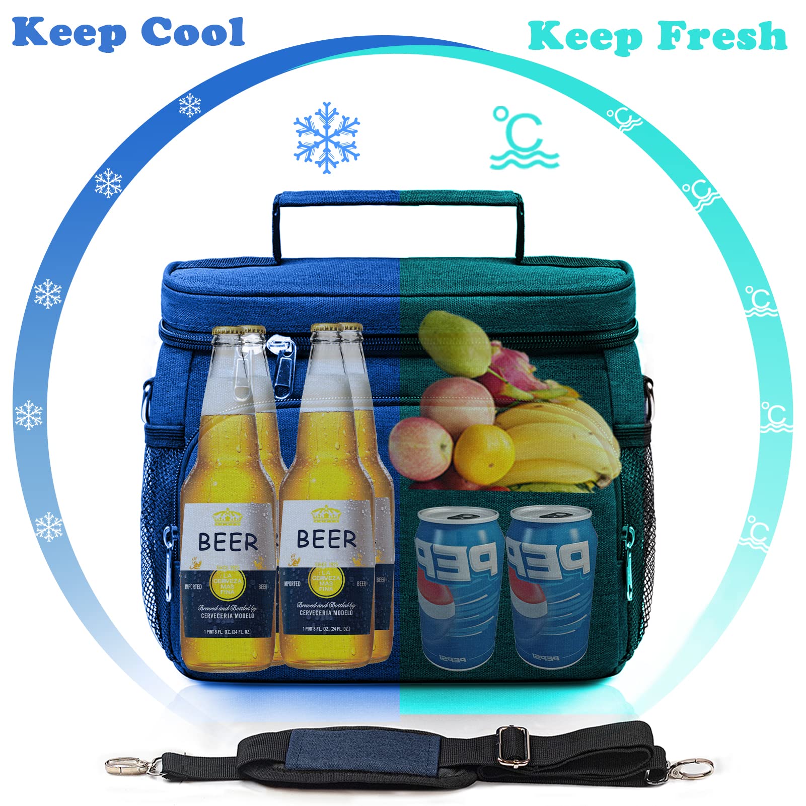 TuErCao soft cooler bag blue carry handle for comfortable transport