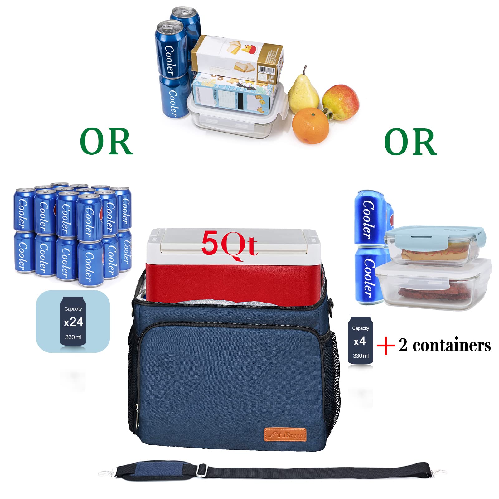 TuErCao soft cooler bag blue interior with ice illustrating insulation