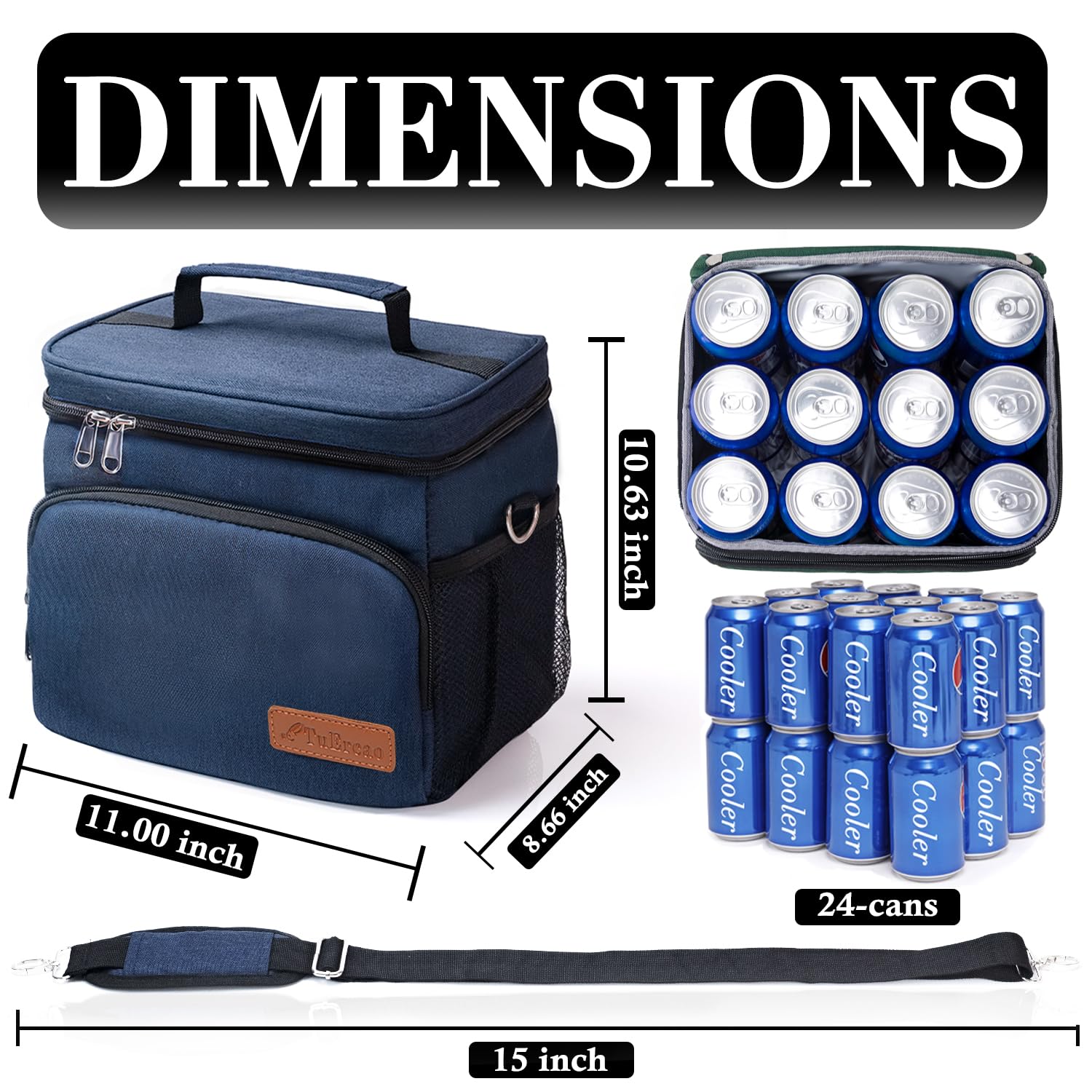 TuErCao soft cooler bag blue side-pocket open shows extra storage