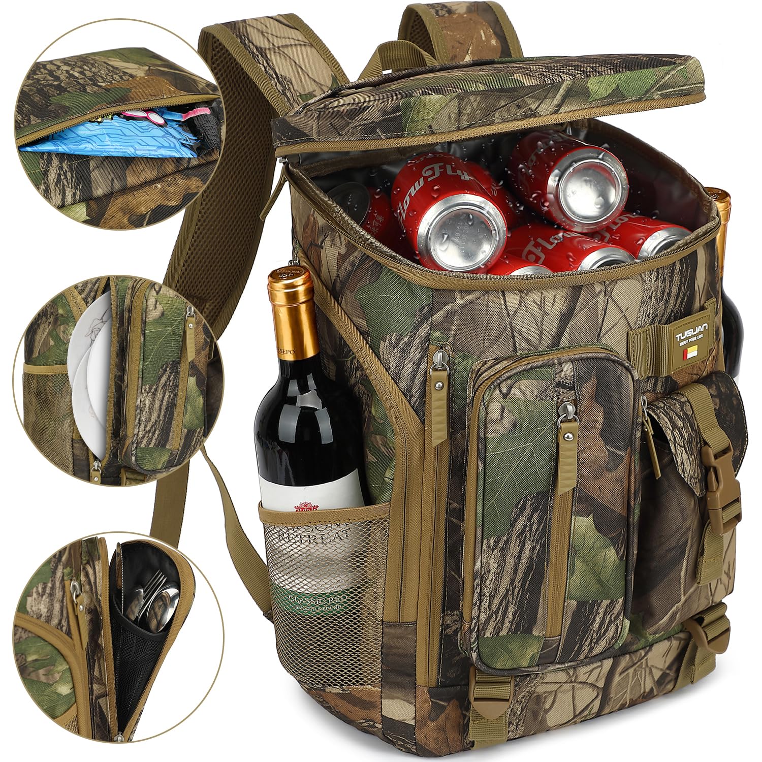 TUGUAN cooler backpack capacity up to 36 cans for outdoor outings