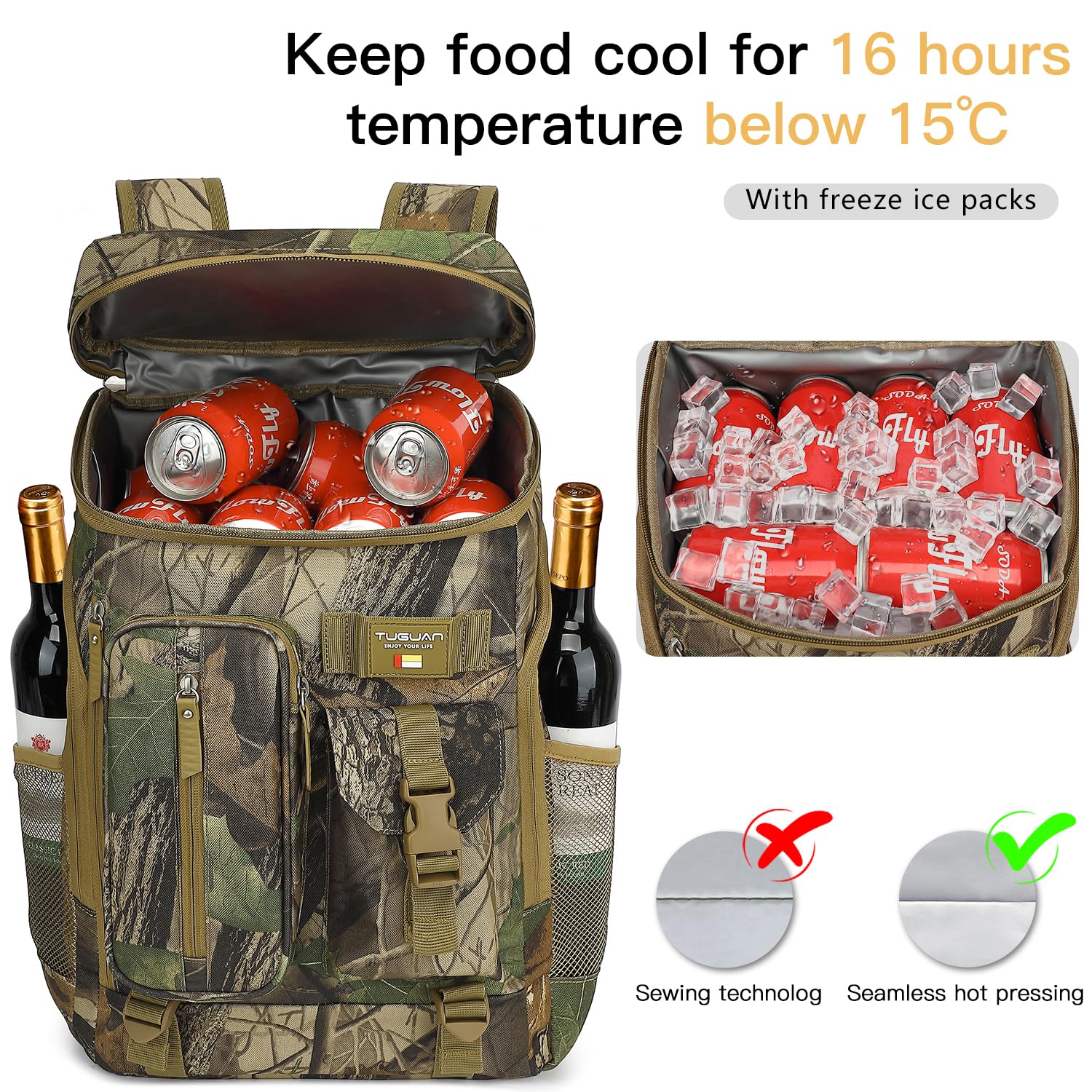TUGUAN cooler backpack insulated lining emphasizing temperature retention