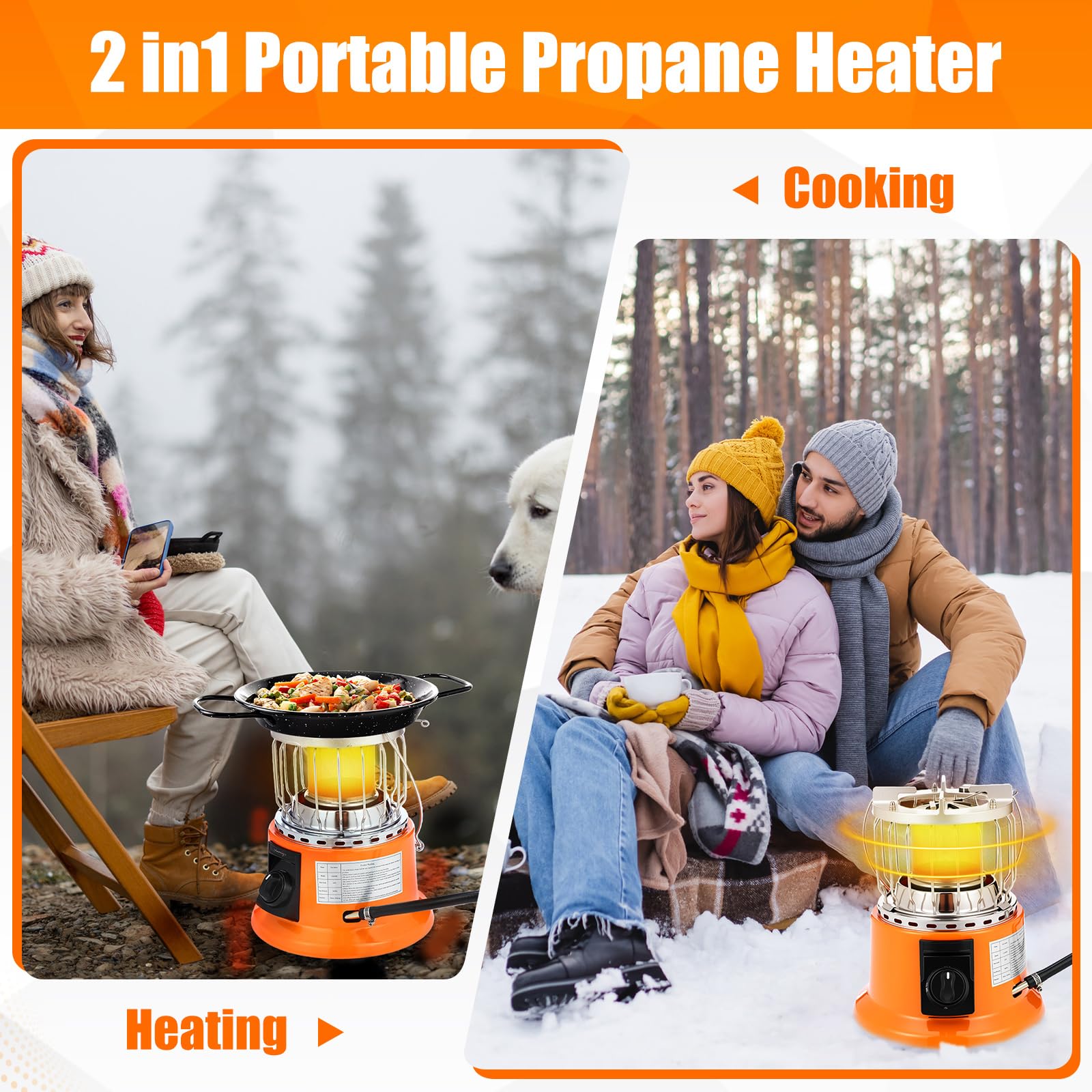 Tujoe 2-in-1 heater-stove 6000 BTU output in action outdoors.