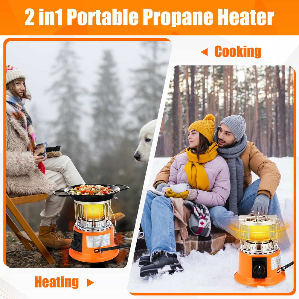 Tujoe 2-in-1 heater-stove 6000 BTU output in action outdoors.