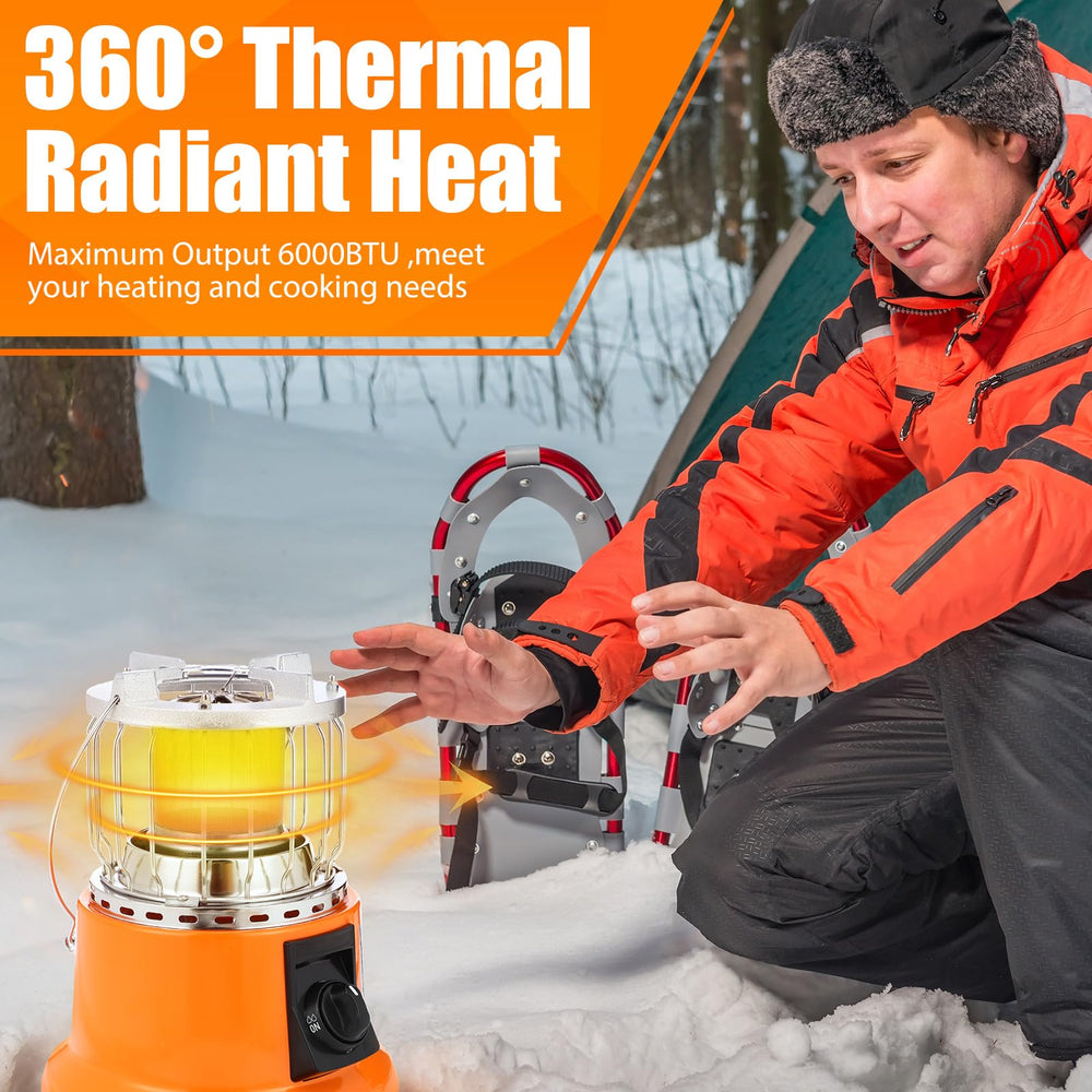 Tujoe 2-in-1 heater-stove portable handle for easy transport.