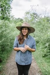 Packable design of Tula Gardener Lattice Hat Tan showing folded brim