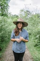 Packable design of Tula Gardener Lattice Hat Tan showing folded brim