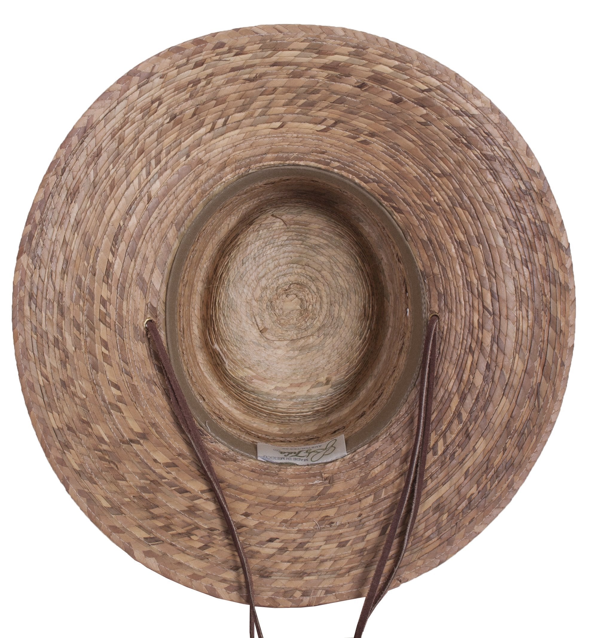 Close-up of palm fiber weave on Tula Outback-Medium Natural hat