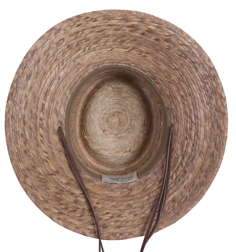 Close-up of palm fiber weave on Tula Outback-Medium Natural hat