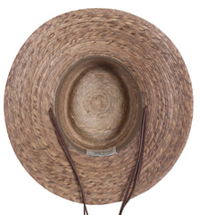 Close-up of palm fiber weave on Tula Outback-Medium Natural hat