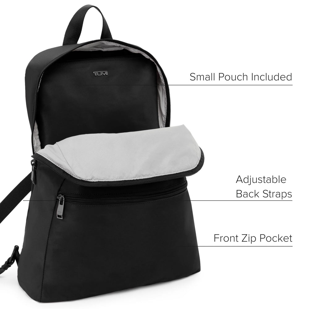 TUMI Just In Case Foldable Backpack front pocket convenient quick-access essentials.