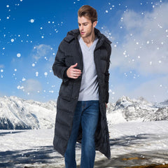 Tumjay puffer coat with knee-length design for enhanced wind protection.