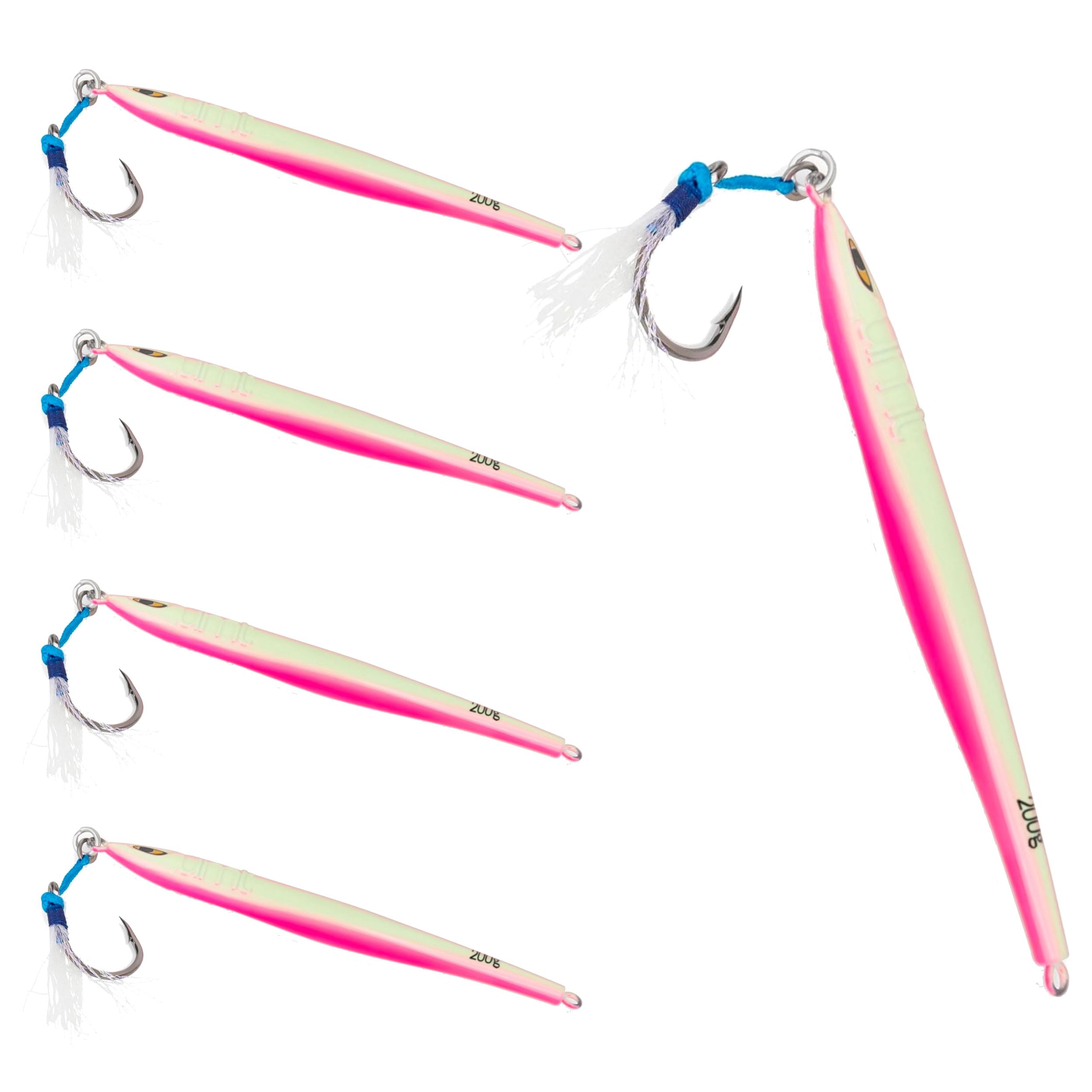 Front view of Tuna Riser 200g Pink Jig by Uncle Mo's Tackle