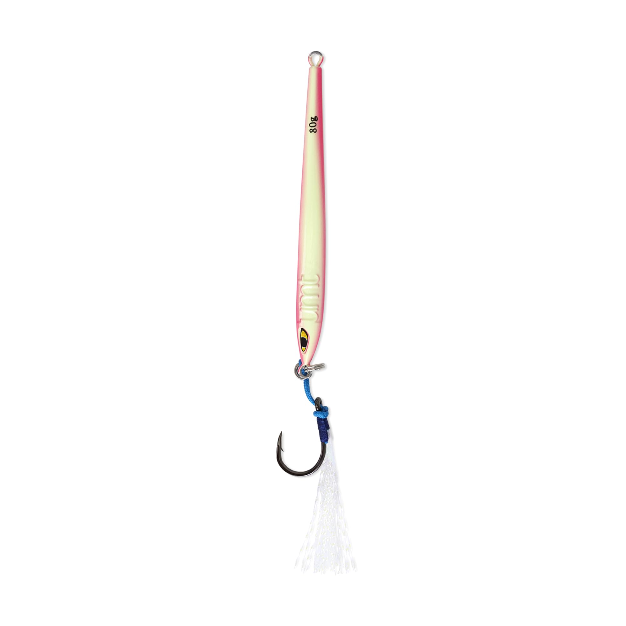 Full view of Tuna Riser Jig 80g in green and pink