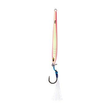 Full view of Tuna Riser Jig 80g in green and pink