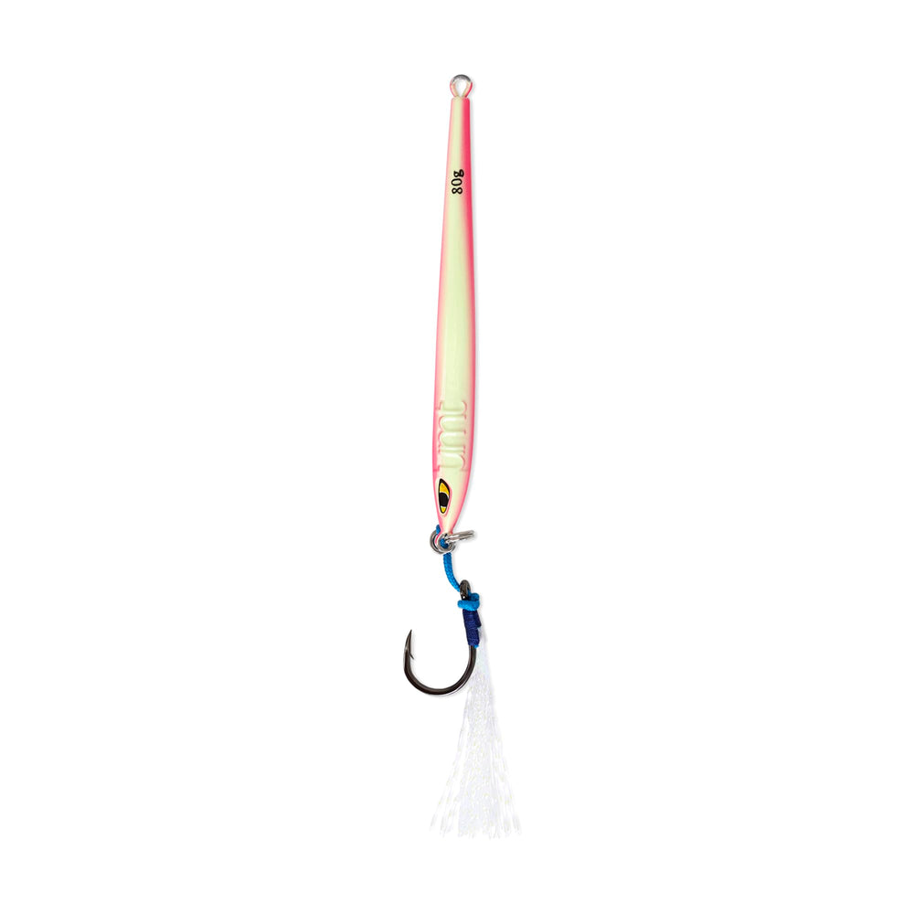 Full view of Tuna Riser Jig 80g in green and pink