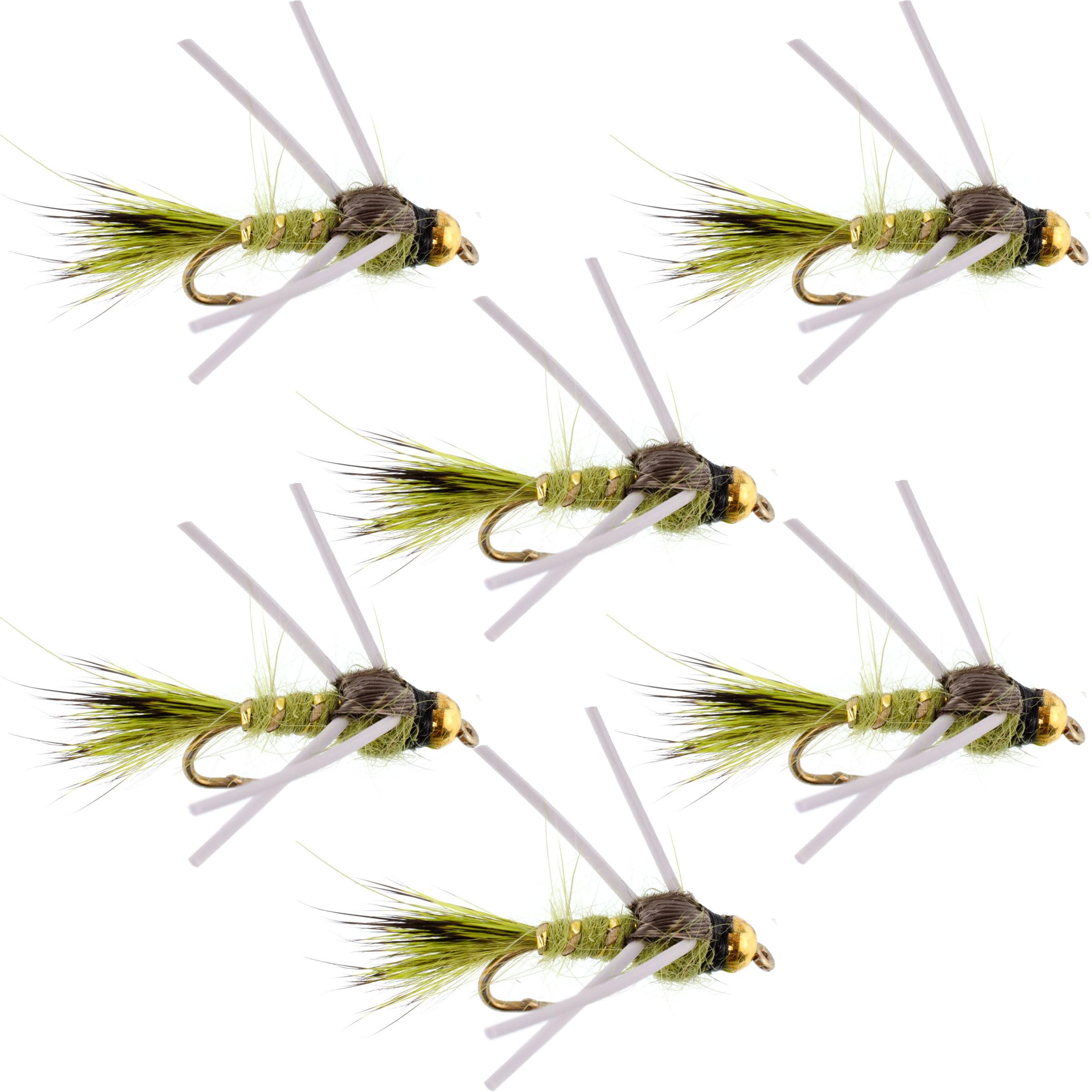 Tungsten bead head olive hare's ear nymph with rubber legs, size 12