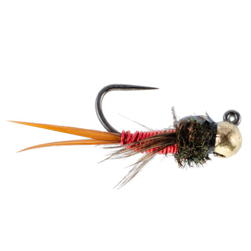 Tungsten bead tactical jig close-up with red copper John Czech Nymph, size 16