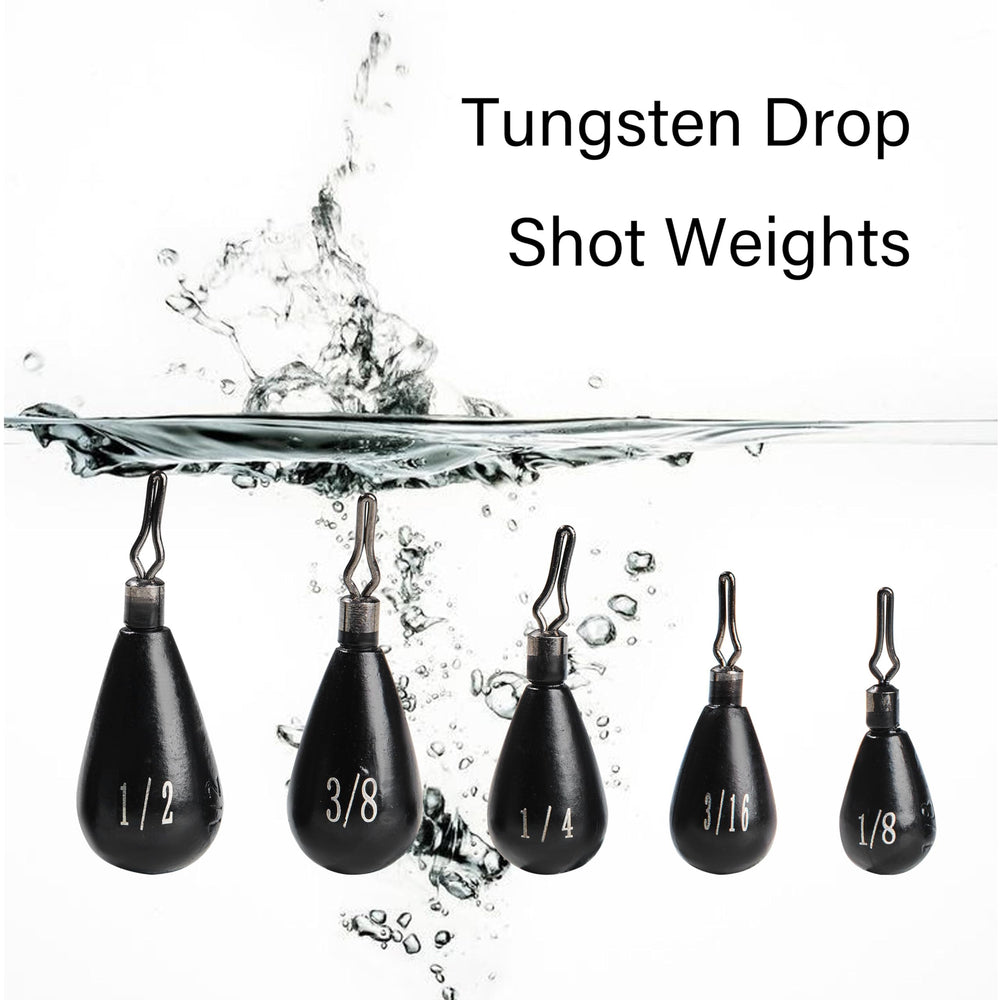 Angled view of tungsten drop shot weights 1/2 oz teardrop