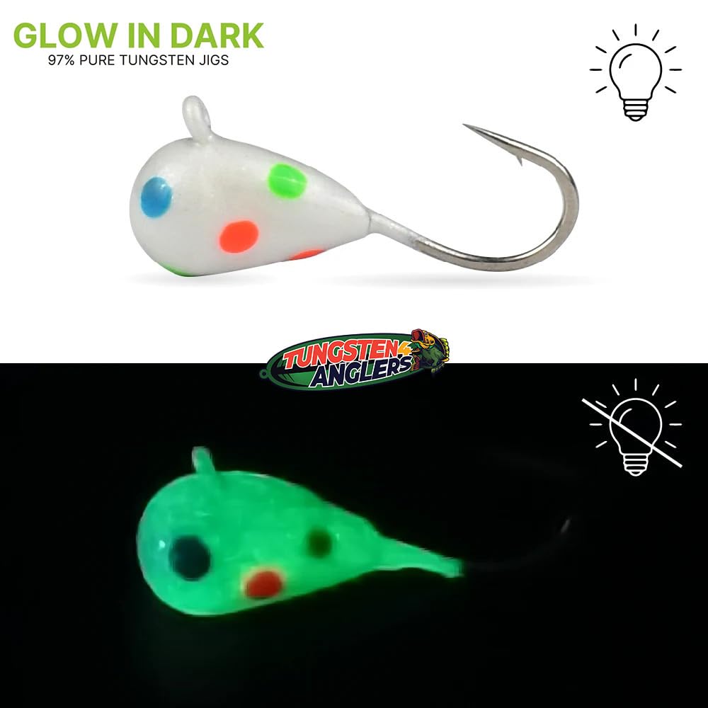 Japanese-made hooks on 97% pure tungsten ice jigs