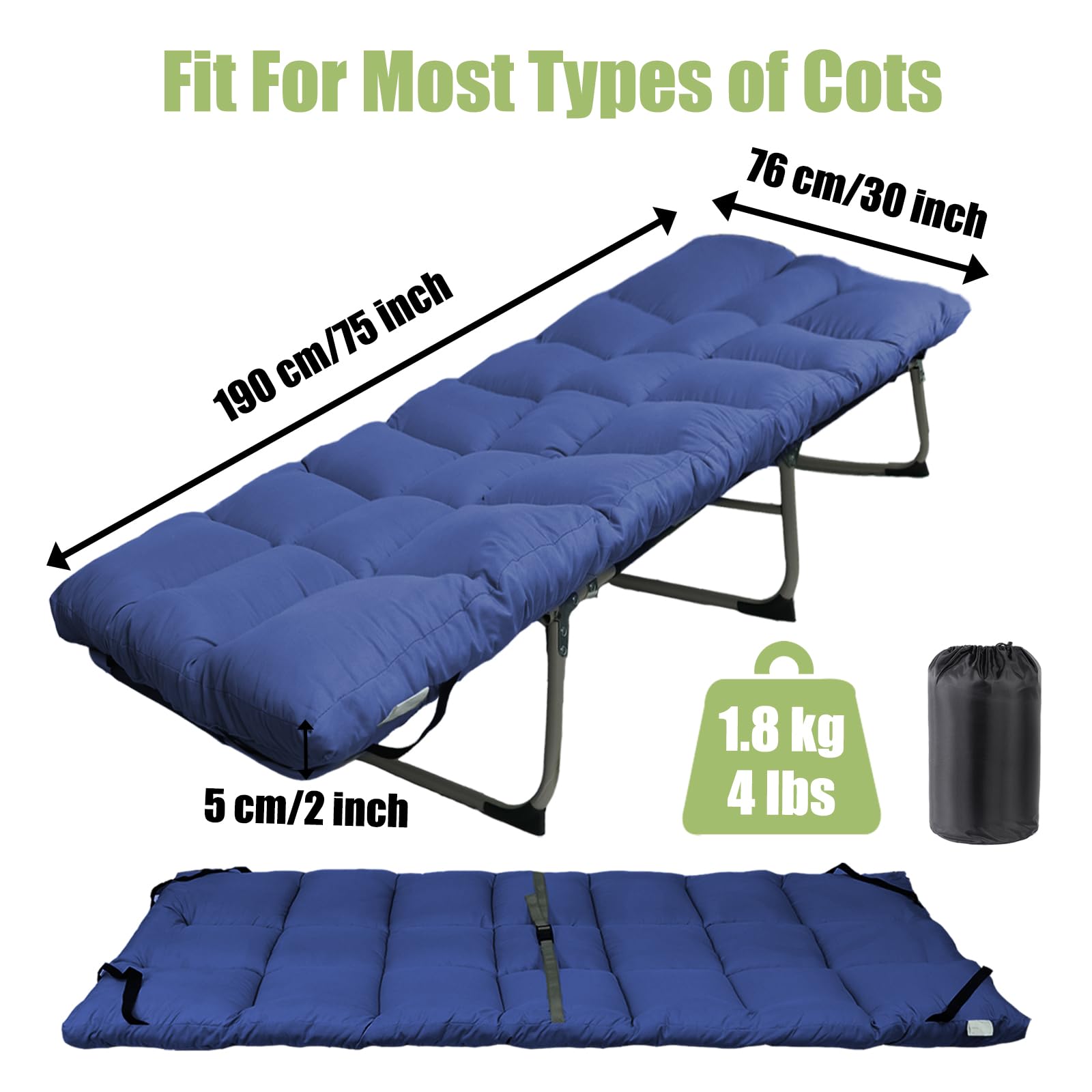 Tuphen cot pad features durable polyester fiber for all-night support.