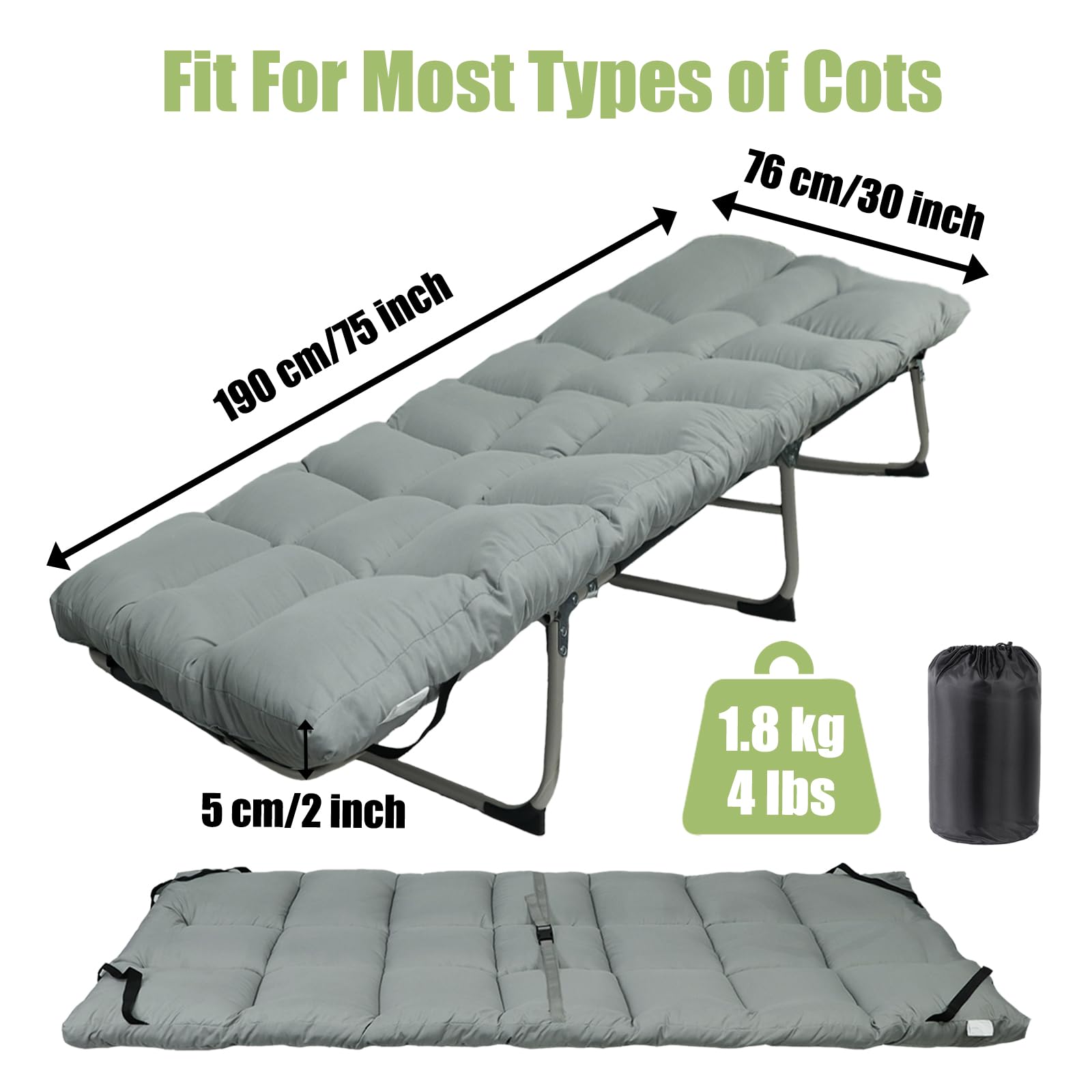 Tuphen cot pad durable polyester fill for stable all-night support