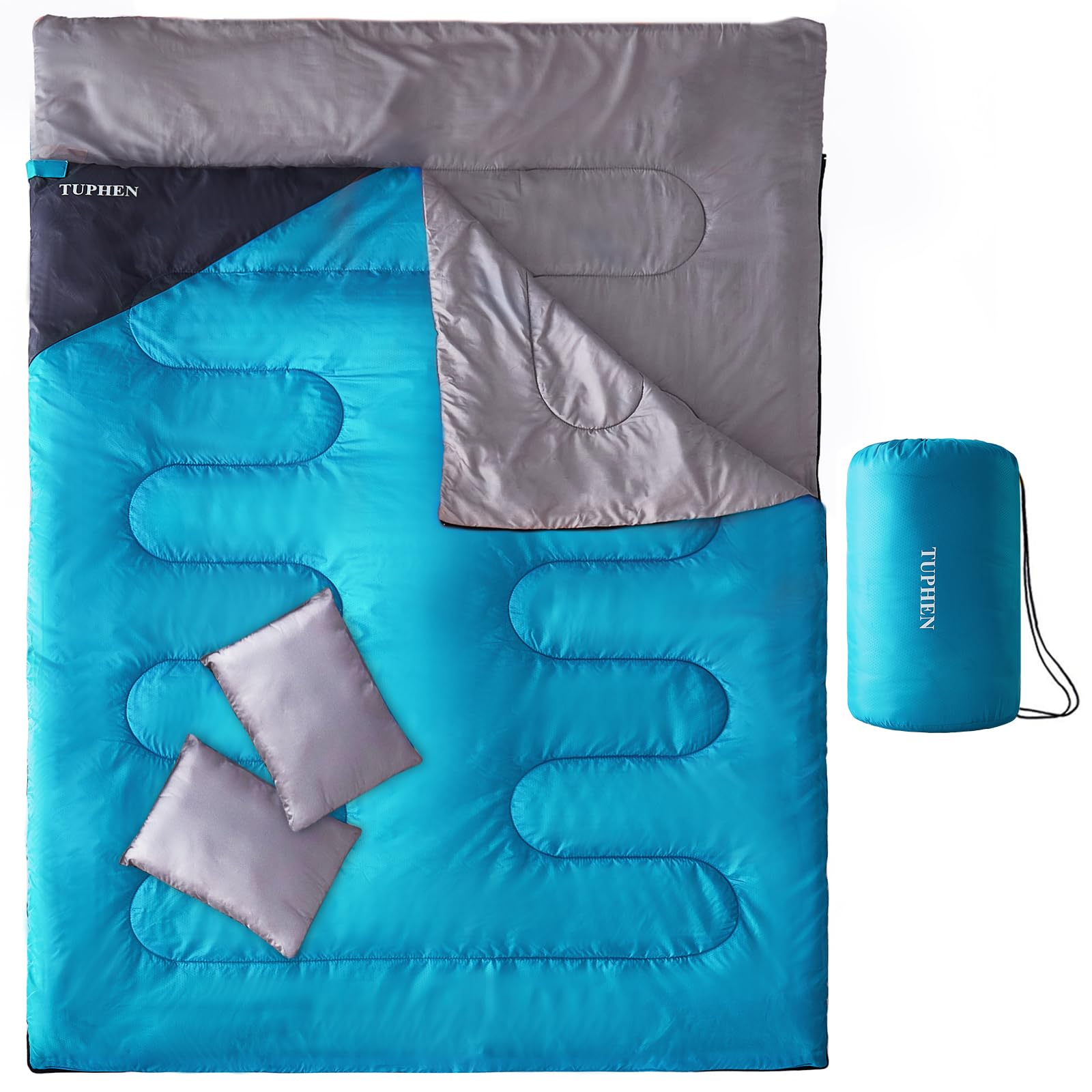 Tuphen double sleeping bag queen-size shows spacious setup for two campers