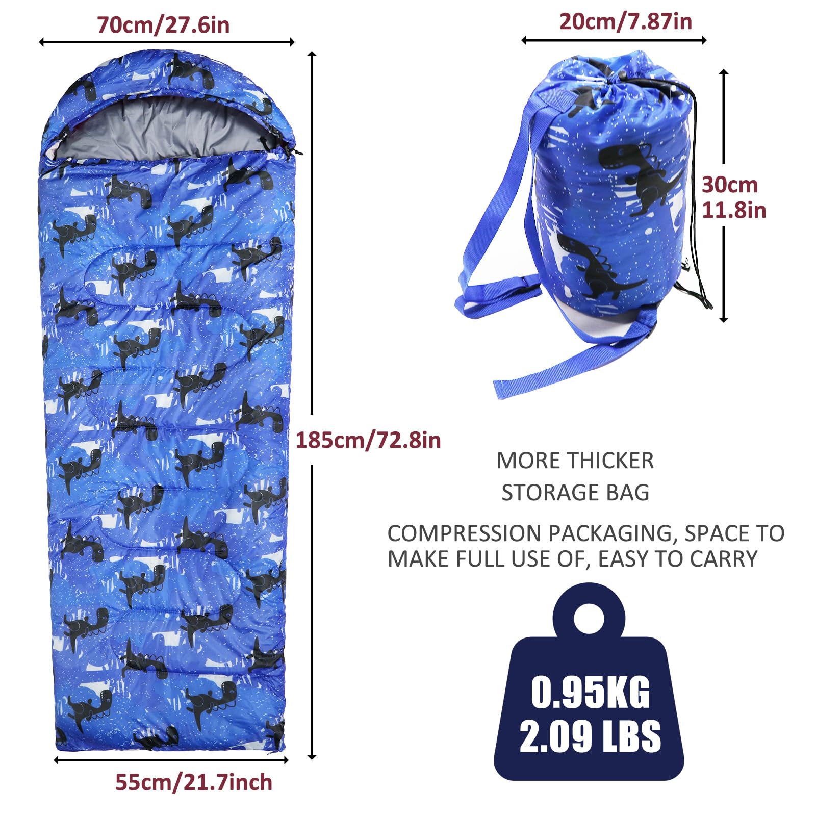Tuphen kids sleeping bag blue-teen compression sack simplifies travel and storage