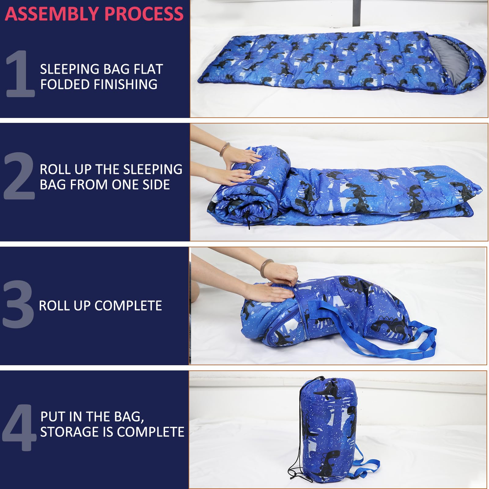 Tuphen kids sleeping bag blue-teen 3d-inner-fiber for cozy warmth on cool nights