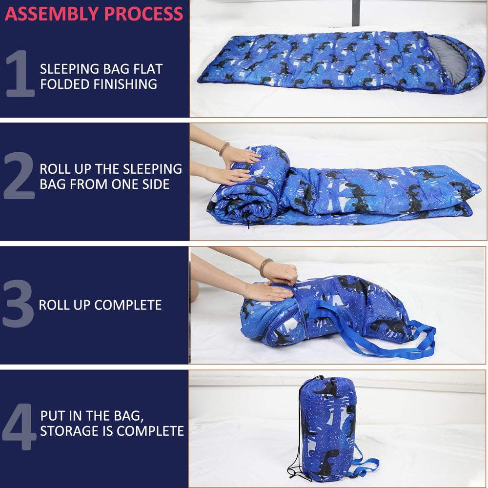 Tuphen kids sleeping bag blue-teen 3d-inner-fiber for cozy warmth on cool nights