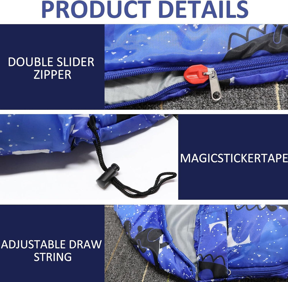 Tuphen kids sleeping bag blue-teen waterproof-shell keeps little travelers dry outdoors
