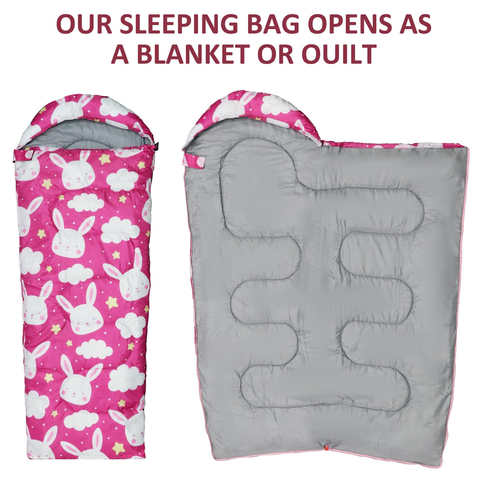 Tuphen kids sleeping bag ideal for camping, hiking, sleepovers, and backyard adventures.