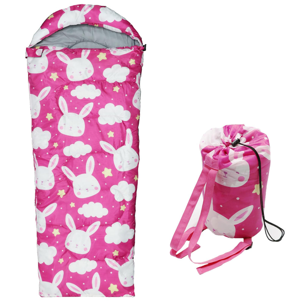 Tuphen kids sleeping bag pink compact pack for easy backpacking and storage.