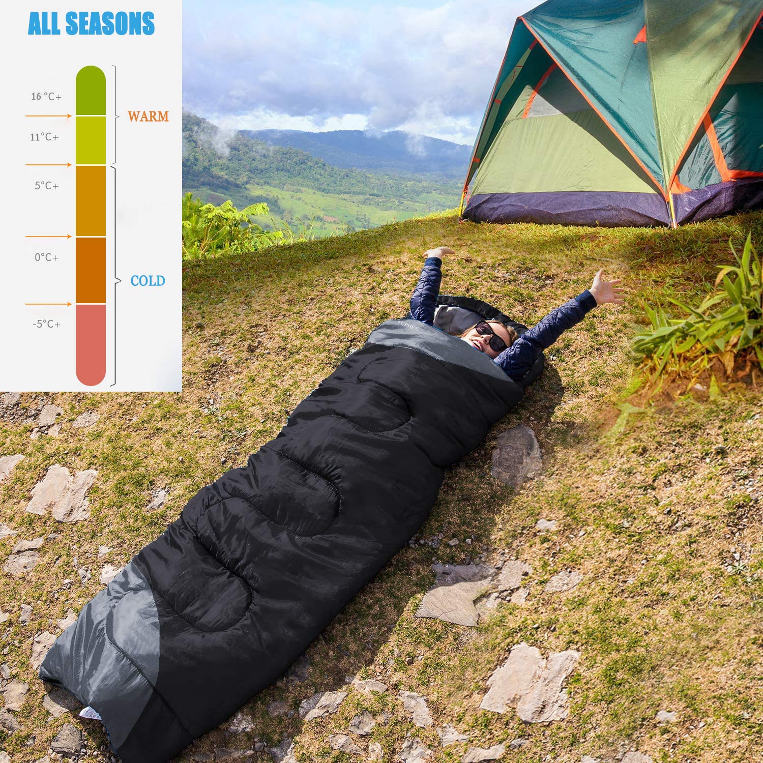 Tuphen sleeping bag compressed pack demonstrates ultralight portability.