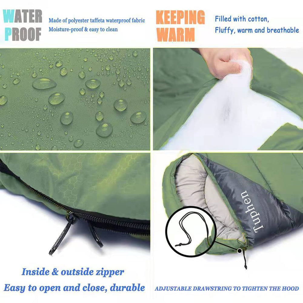 Tuphen sleeping bag with dual zipper design for smooth access.