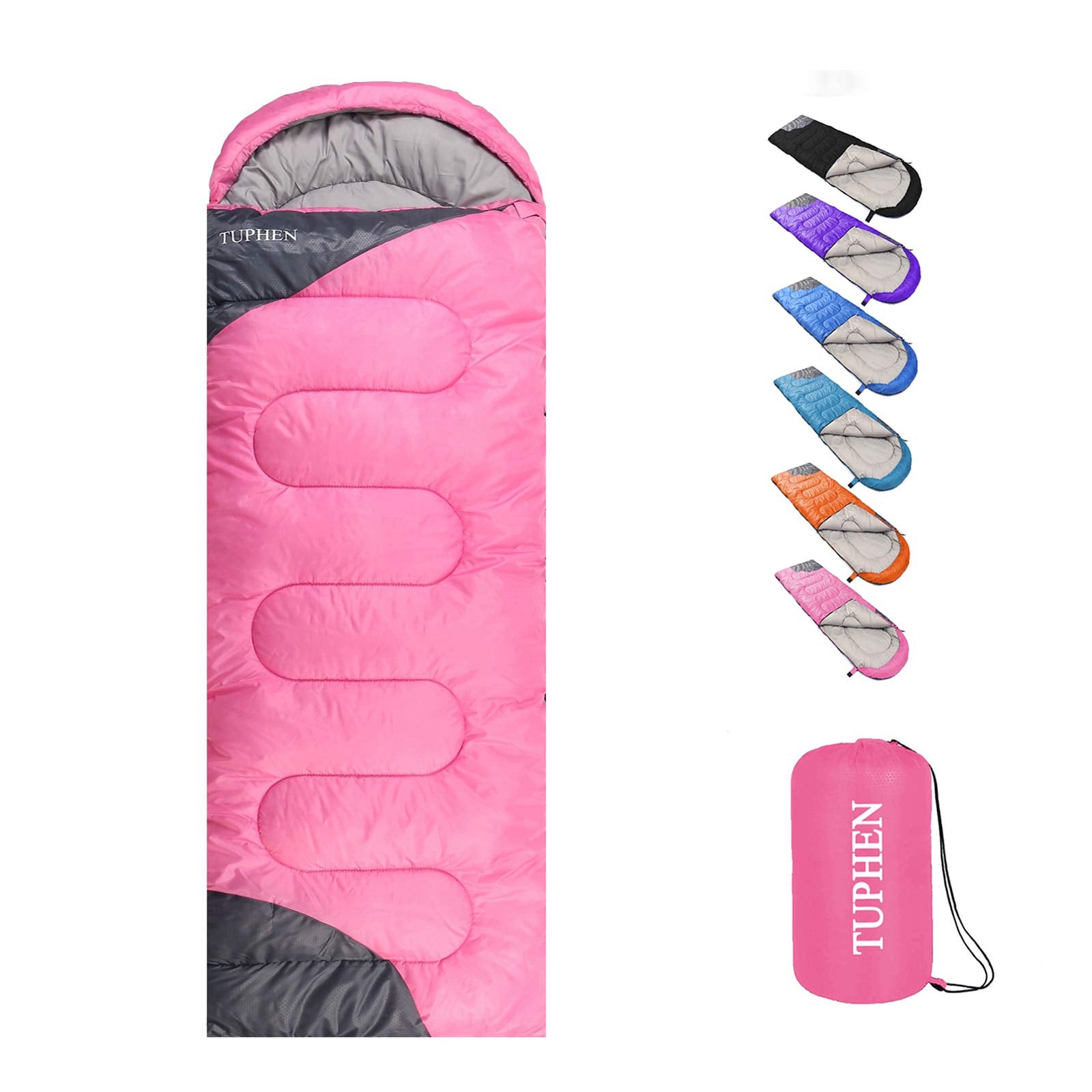 Tuphen sleeping bag shows roomy adult fit for camping and family trips.