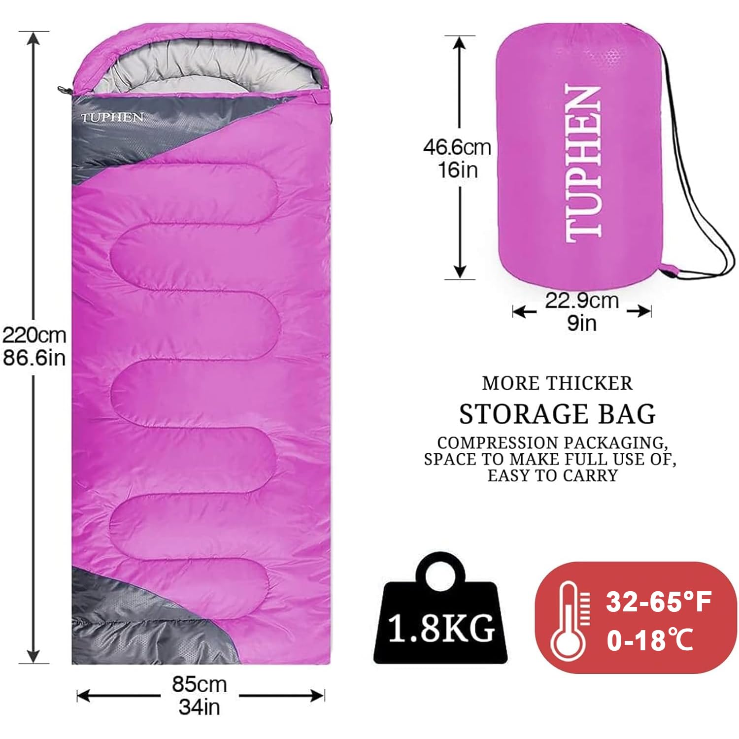 tuphen XL sleeping bag 3D inner padding adds warmth and comfort