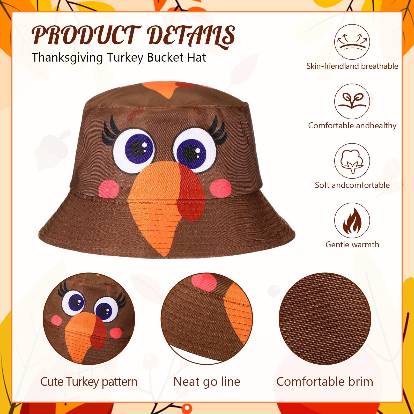 Beige turkey bucket hat featuring Thanksgiving motif