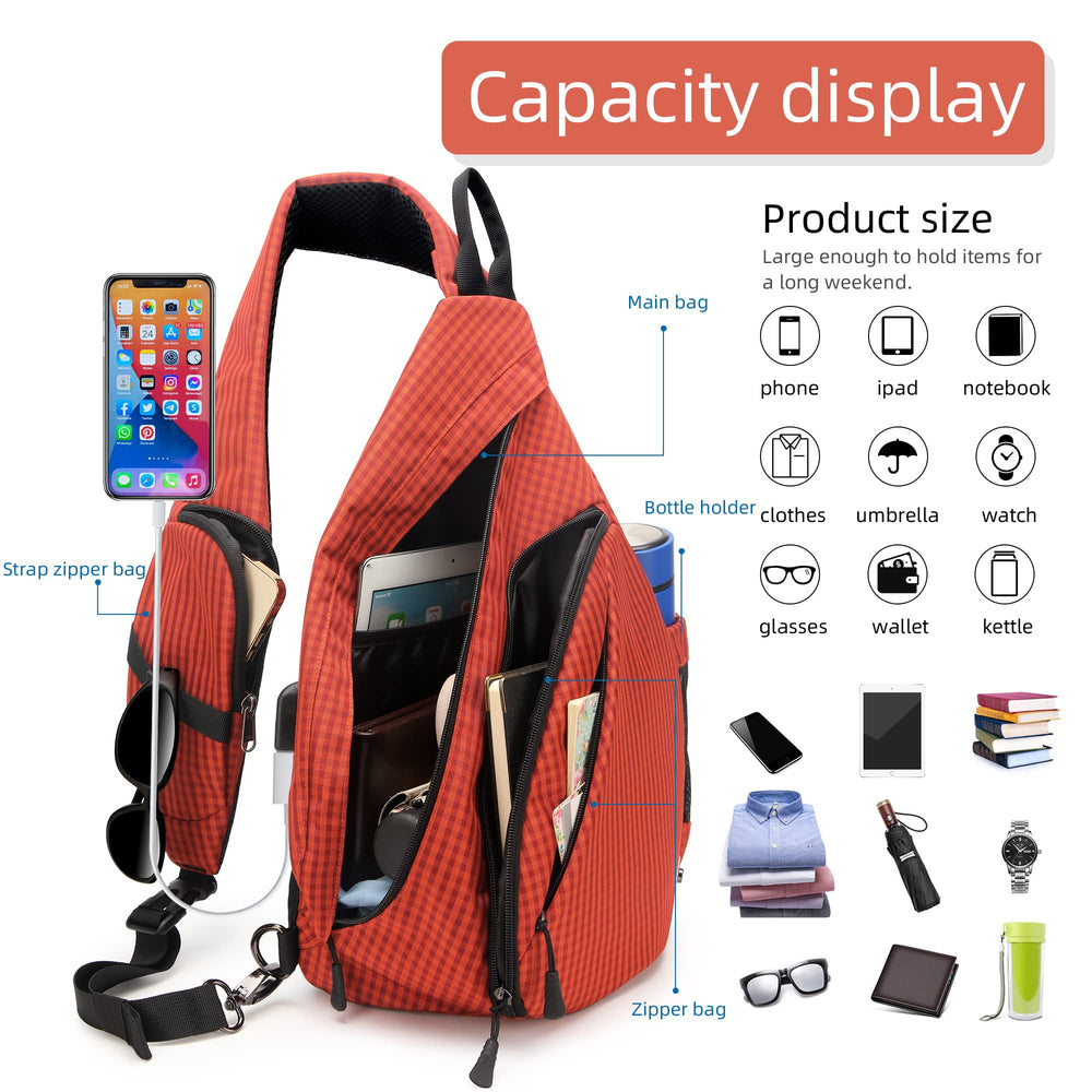 TurnWay sling bag with USB port enables on-the-go device charging