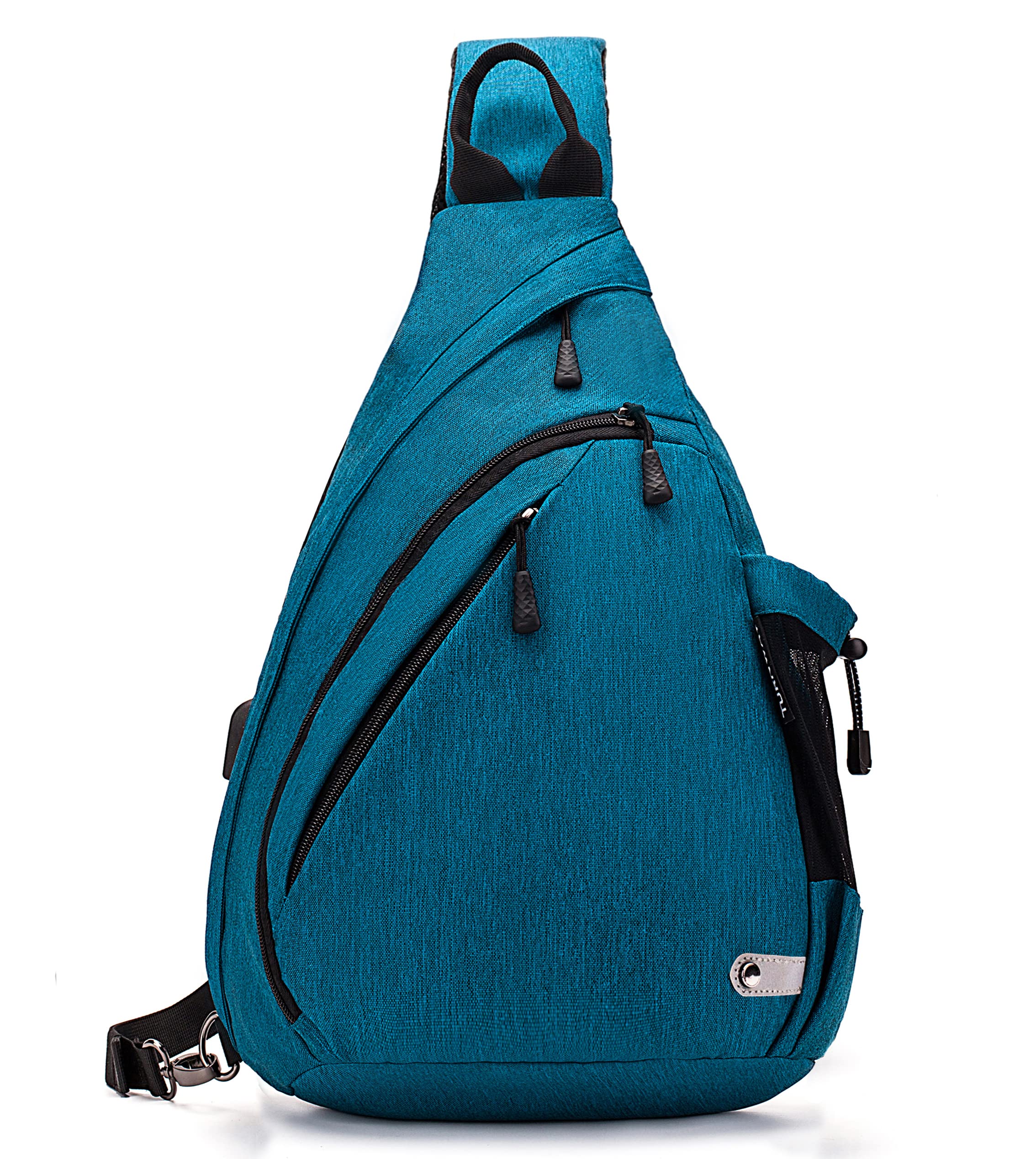 TurnWay waterproof sling bag blue front view for travel and daily use.