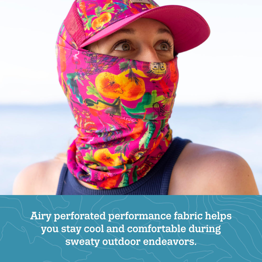 Turtle Fur Comfort Ice Tube neck gaiter worn as versatile headwear for outdoor activities.