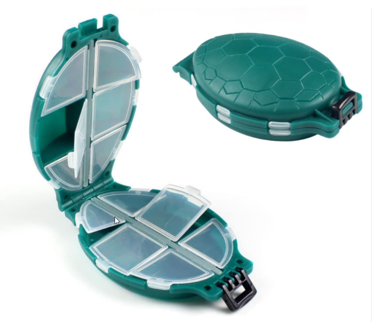 Two turtle-shaped fishing tackle boxes set for outdoor fishing