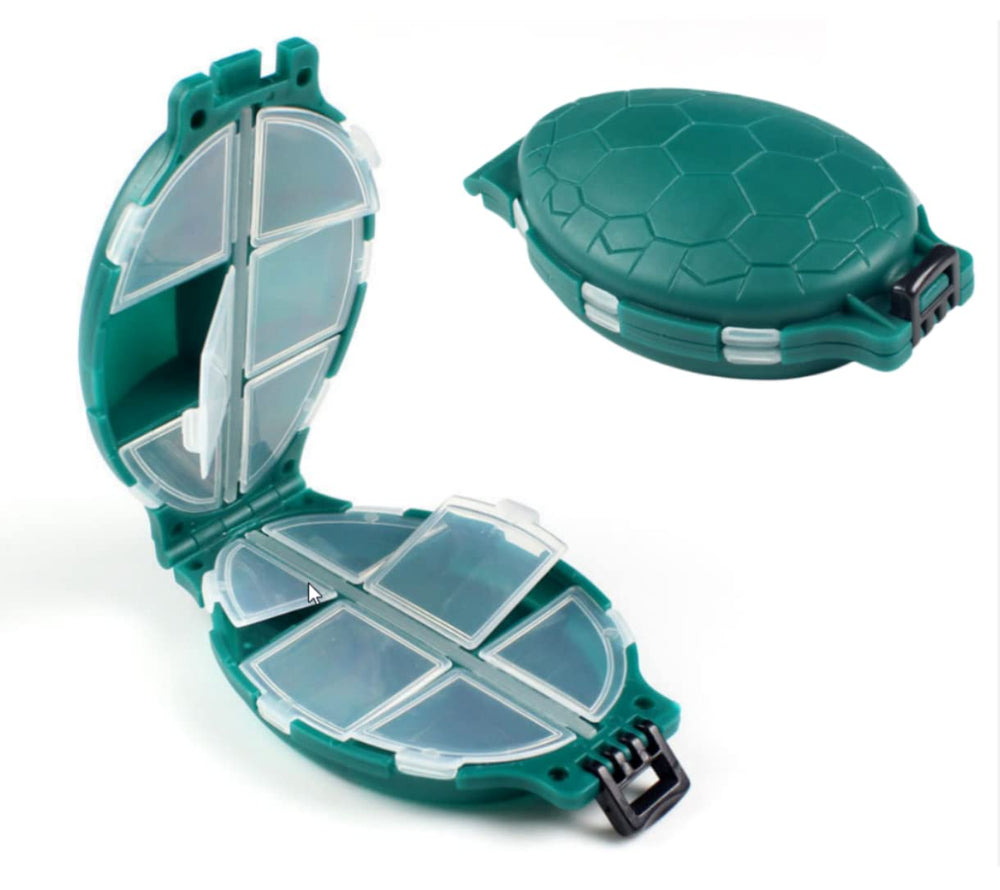 Two turtle-shaped fishing tackle boxes set for outdoor fishing