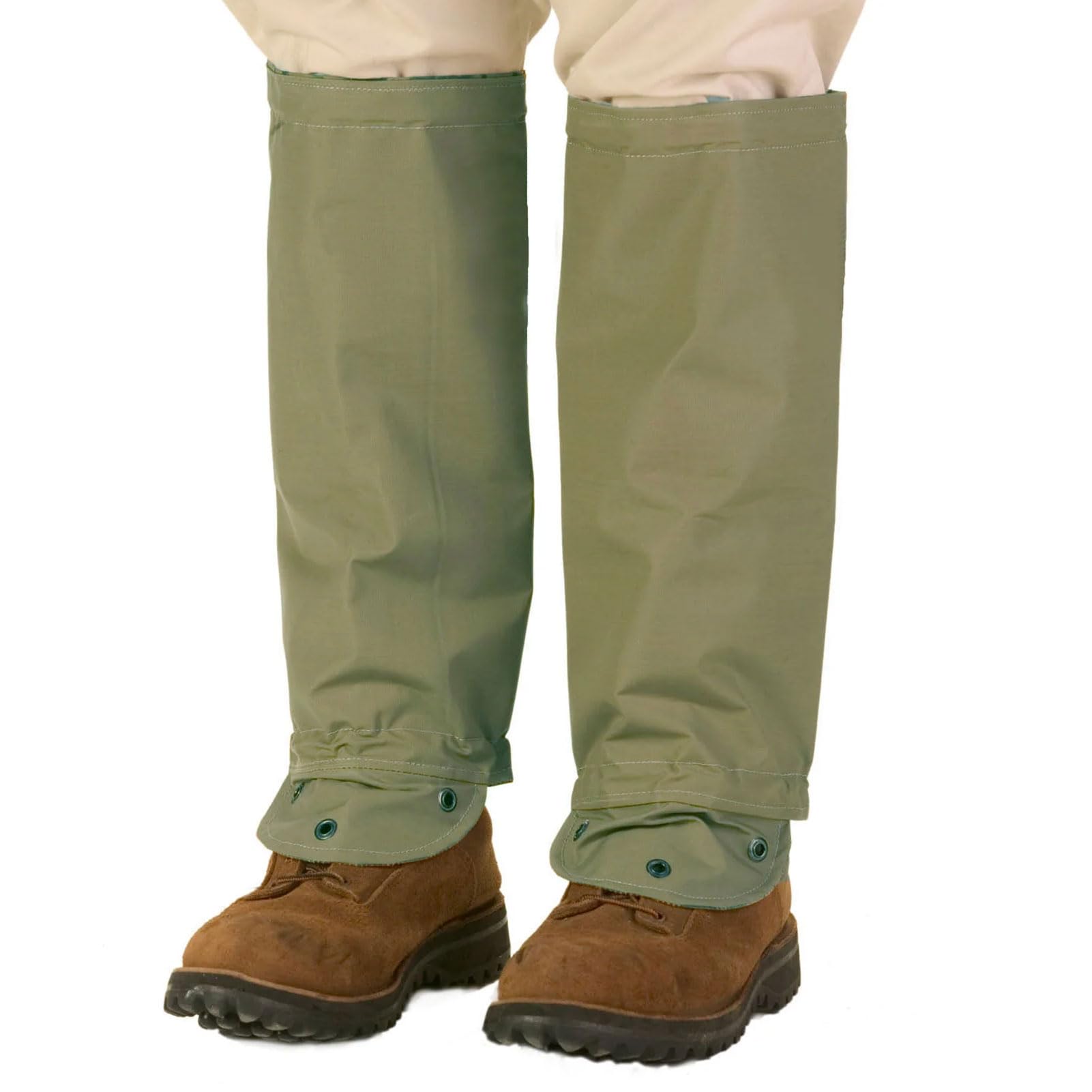 TurtleSkin SnakeArmor gaiters cinch-strap close-up shows secure over-pants fit.