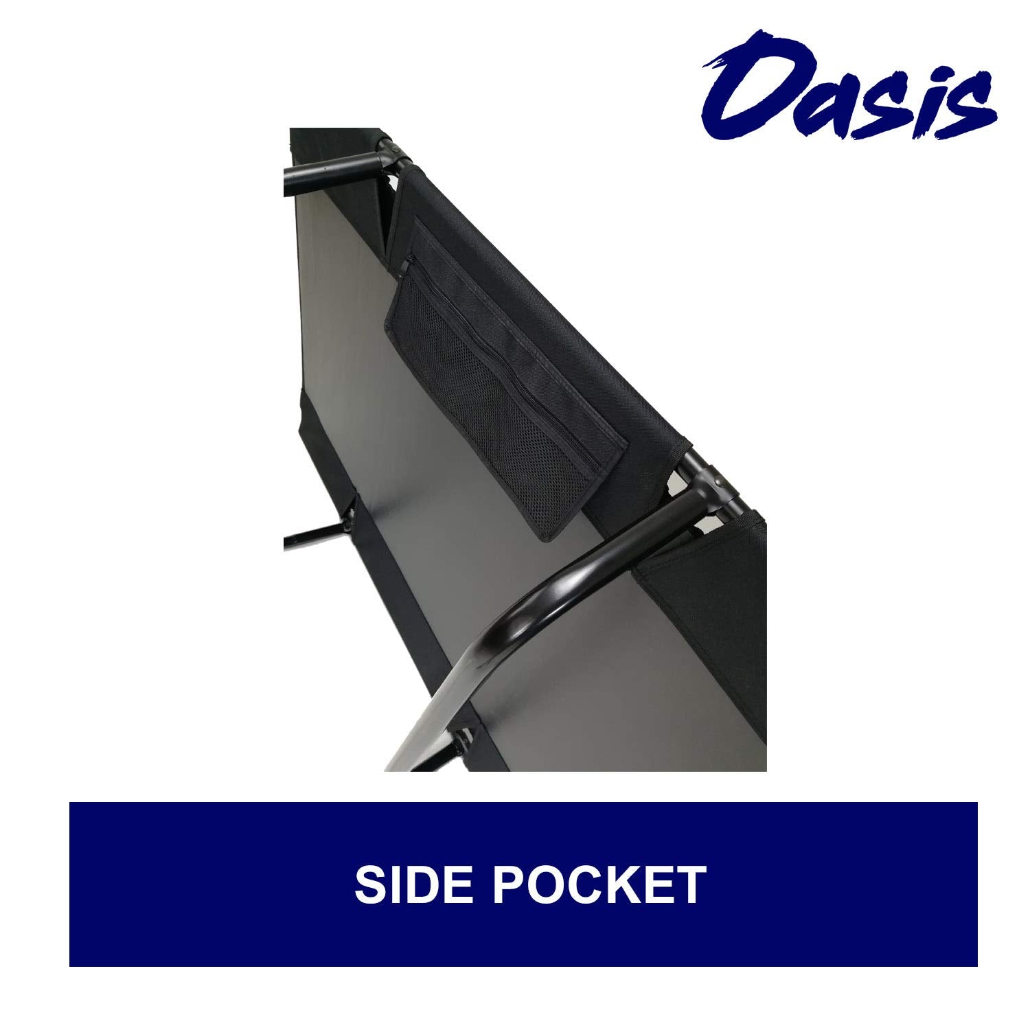 Tuscany Pro Big Grizzly Cot side pocket and bottle holders boost organization.