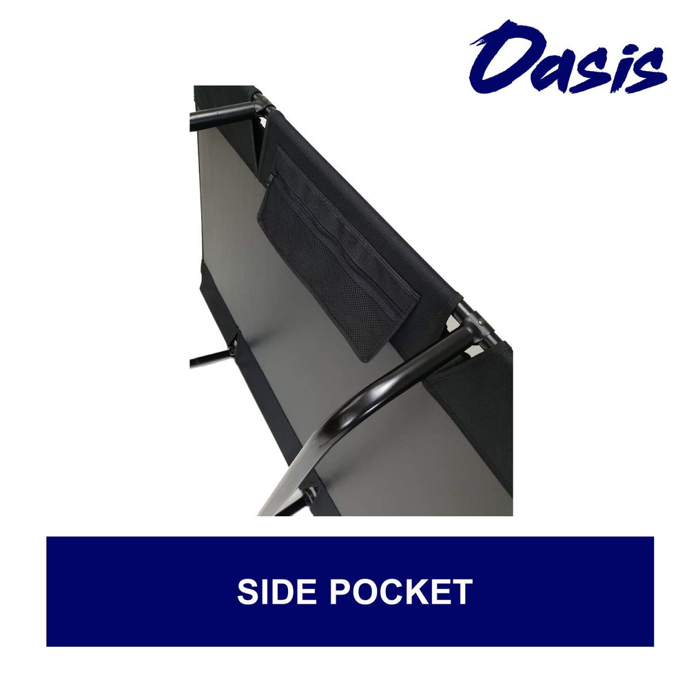 Tuscany Pro Big Grizzly Cot side pocket and bottle holders boost organization.