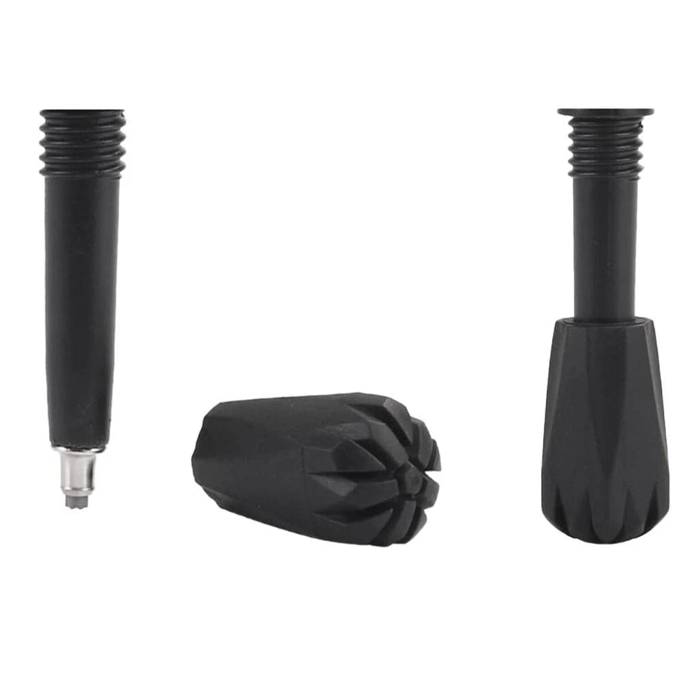 Tvoip durable rubber tip resisting wear on rugged trails.